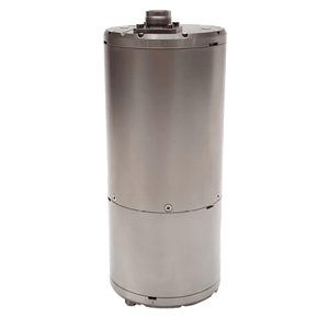Stainless steel Cascadia Compact Posthole seismometer standing upright