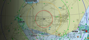 Earthquake map showing the epicenter for a large event