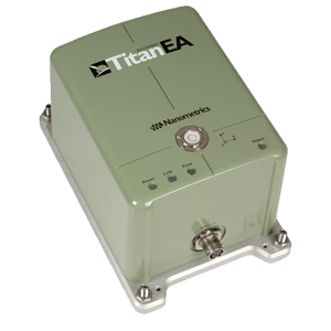 Green Titan EA accelerometer angled view