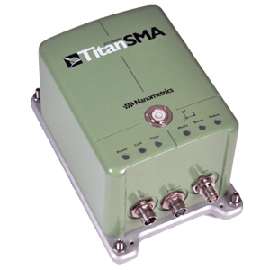 Green Titan SMA accelerometer angled view