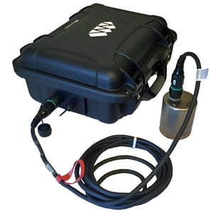 Deployment case with Nanometrics logo attached to a seismometer via a large cable
